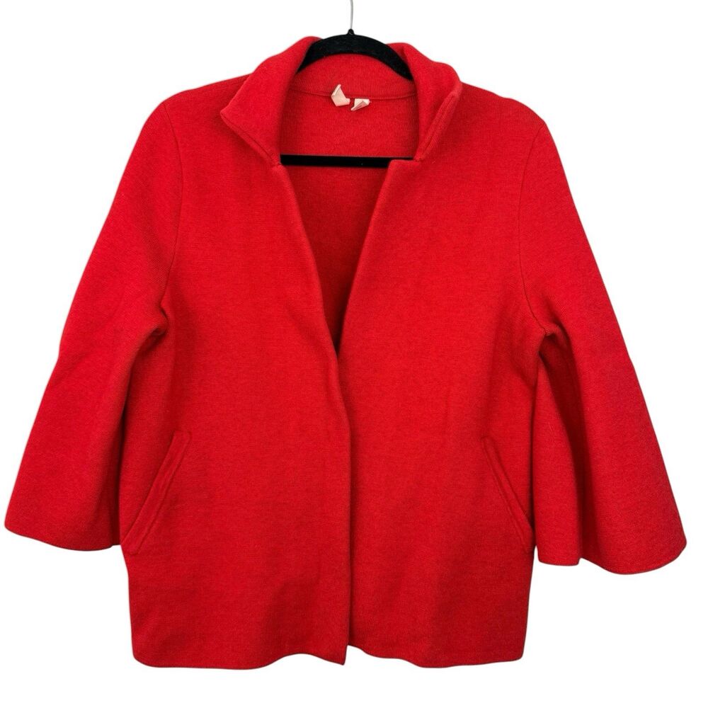 Moth By Anthropologie Carey Knit Blazer Jacket Sz Small Red 3/4 Sleeve Collared
